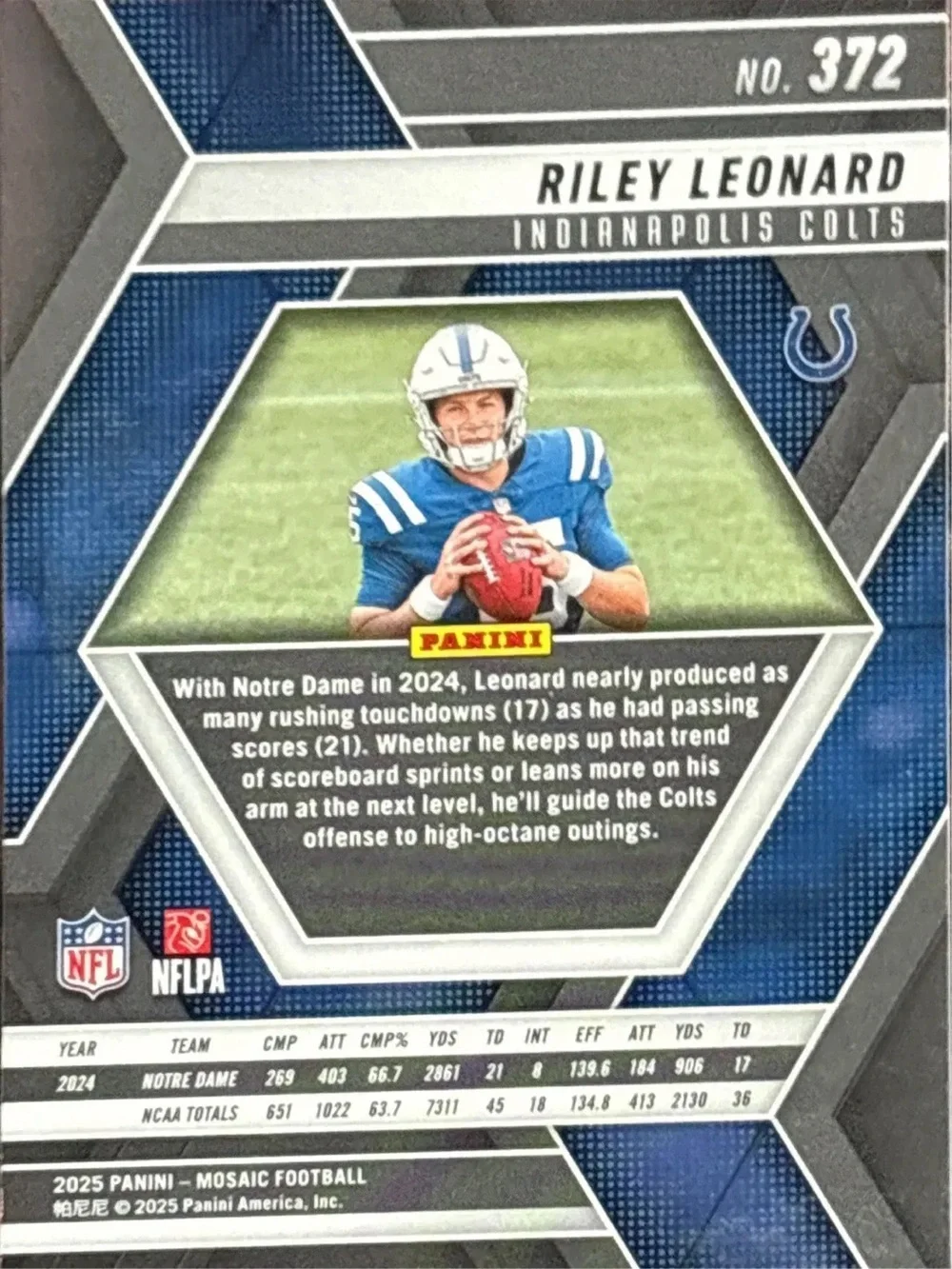 Panini Riley Leonard Rookie Football Trading Card - Picture 2 of 2